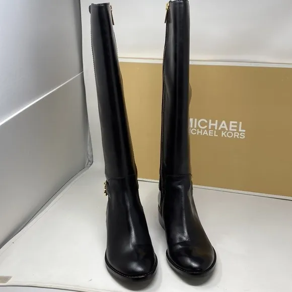 Michael Kors Black Leather Hamilton Stretch Boots size 5.5 NEW