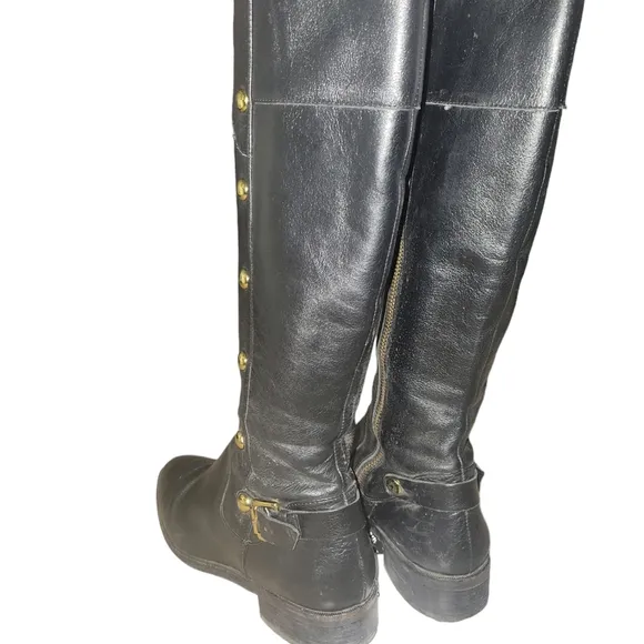 MICHAEL KORS Black Leather Tall Carney Studded Riding Boots Size 6.5