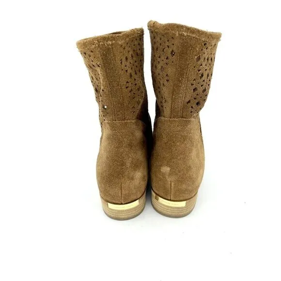 Michael Kors Boots Brown Perforated Suede Leather Ankle Boots SZ 5.5 New