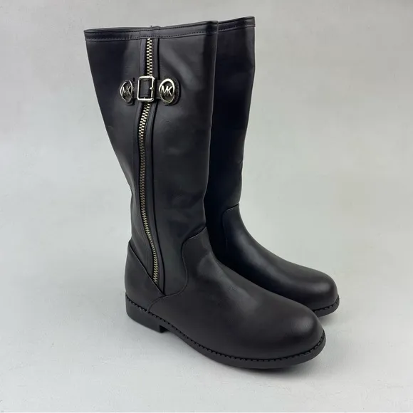 Michael Kors Brown Leather Calf High Zip Up BEXLEY Riding Boots MK Buckle