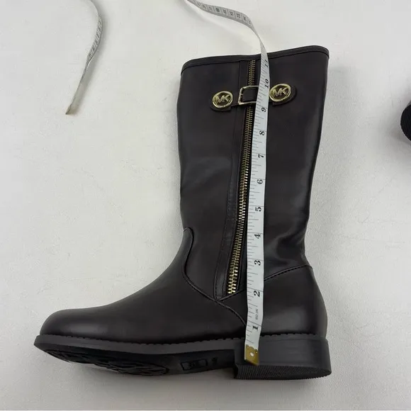 Michael Kors Brown Leather Calf High Zip Up BEXLEY Riding Boots MK Buckle
