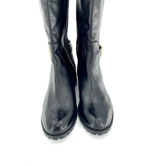 Michael Kors Bryce Boots Over The Knee Stretch Back Leather Black 5.5 New