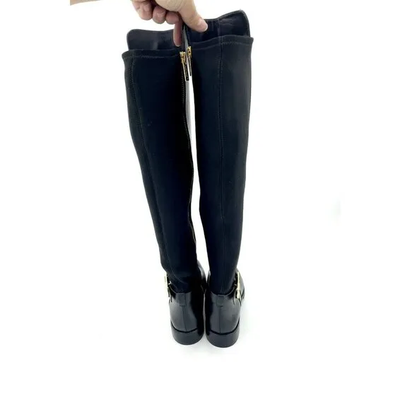 Michael Kors Bryce Boots Over The Knee Stretch Back Leather Black 5.5 New