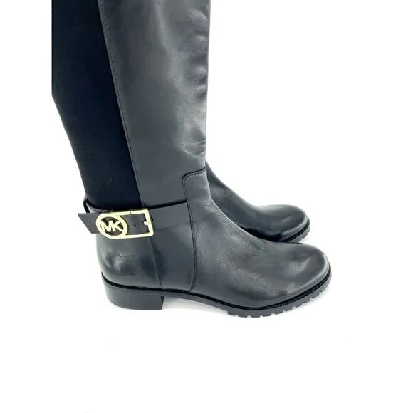 Michael Kors Bryce Boots Over The Knee Stretch Back Leather Black 5.5 New