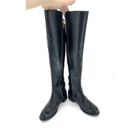 Michael Kors Bryce Boots Over The Knee Stretch Back Leather Black 5.5 New