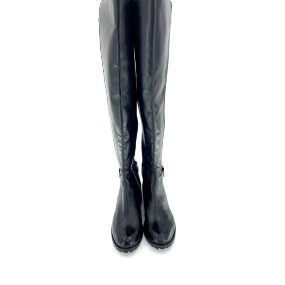 Michael Kors Bryce Boots Over The Knee Stretch Back Leather Black 5.5 New