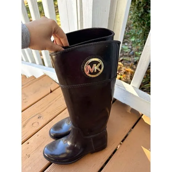 Michael Kors Chocolate Brown Rubber Riding Boots EUC Size 6