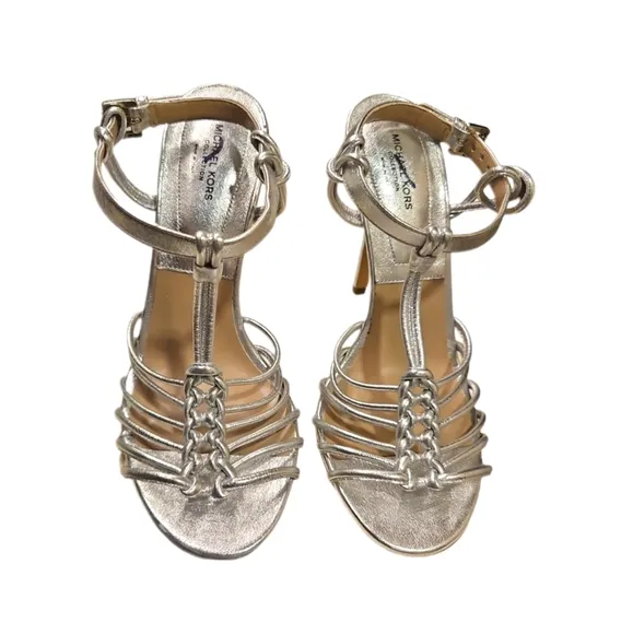 MICHAEL KORS COLLECTION | Metallic Silver Strappy Sandals in Size EU 37.5 / US 7
