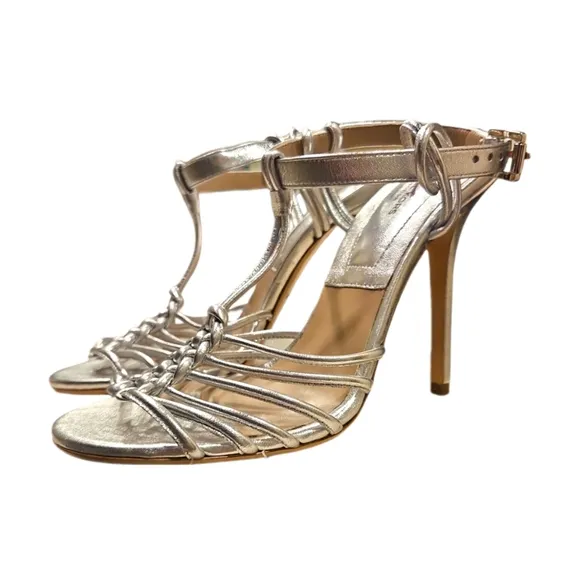 MICHAEL KORS COLLECTION | Metallic Silver Strappy Sandals in Size EU 37.5 / US 7