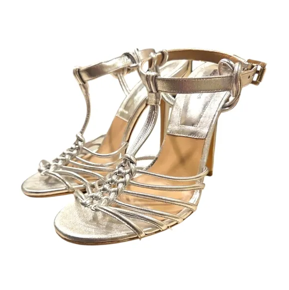 MICHAEL KORS COLLECTION | Metallic Silver Strappy Sandals in Size EU 37.5 / US 7