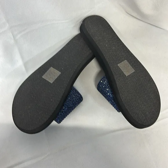 Michael Kors Eva flocked sole rhinestone  velcro Blue Slide Sandals shoes