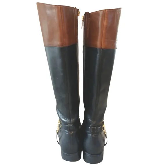 Michael Kors Fulton Black Two-Toned Knee High Boots Leather Riding Boots Size 9