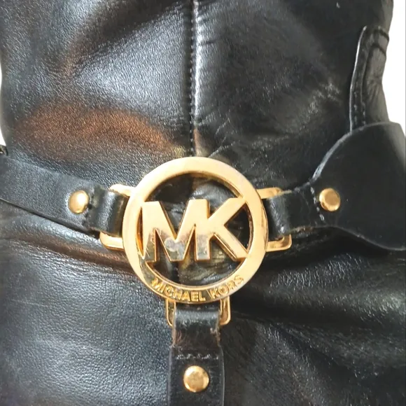 Michael Kors Fulton Black Two-Toned Knee High Boots Leather Riding Boots Size 9