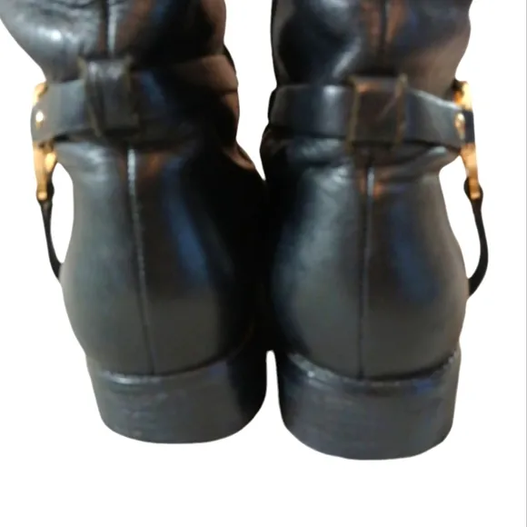 Michael Kors Fulton Black Two-Toned Knee High Boots Leather Riding Boots Size 9
