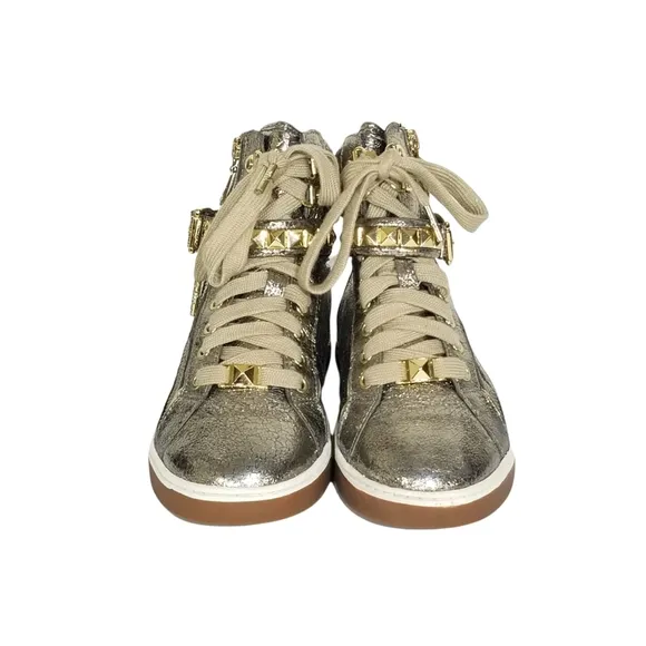 Michael Kors Glam Studded Metallic Leather High Tops in Gold Womens Size 7.5