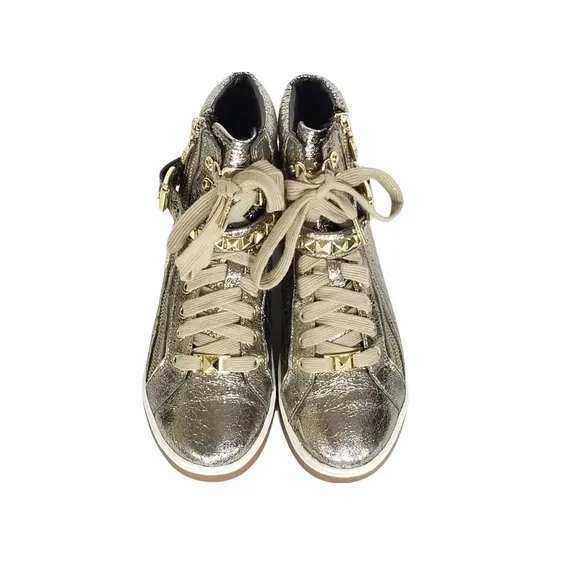 Michael Kors Glam Studded Metallic Leather High Tops in Gold Womens Size 7.5