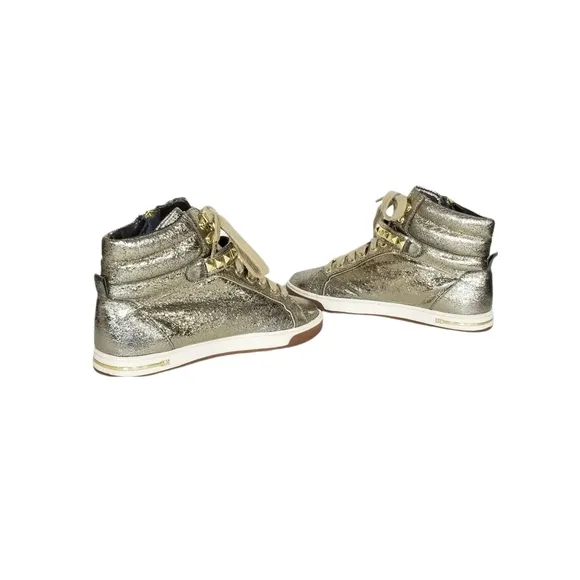 Michael Kors Glam Studded Metallic Leather High Tops in Gold Womens Size 7.5