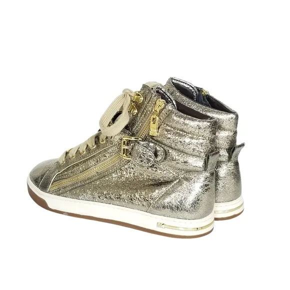 Michael Kors Glam Studded Metallic Leather High Tops in Gold Womens Size 7.5