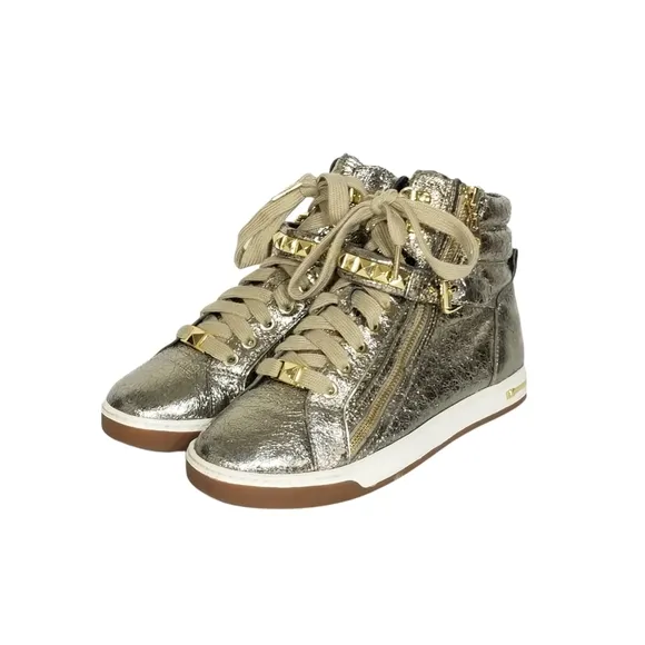 Michael Kors Glam Studded Metallic Leather High Tops in Gold Womens Size 7.5