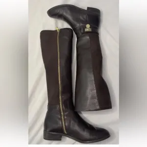 MICHAEL KORS HAMILTON BROWN GOLD PADLOCK LOGO TALL RIDING BOOTS Size 6M