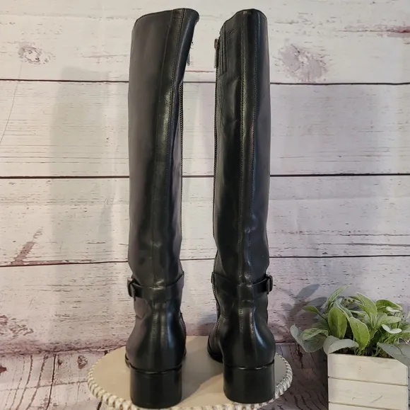Michael Kors Heather Black Leather Women's Knee-High Boots Size 9