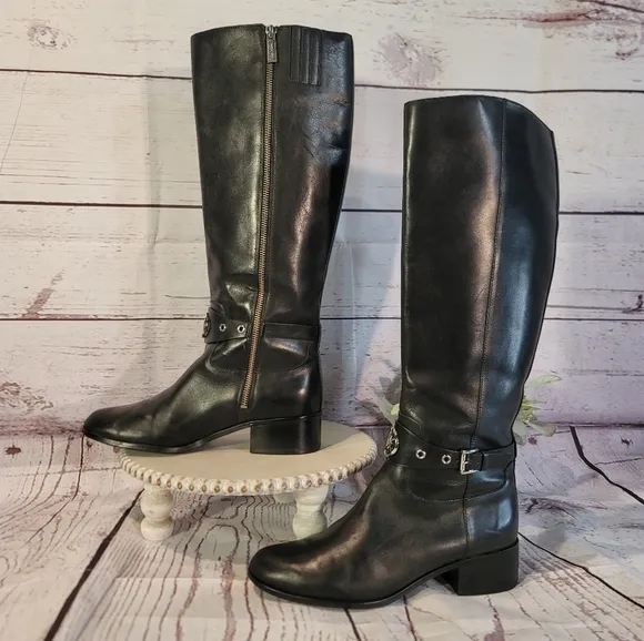 Michael Kors Heather Black Leather Women's Knee-High Boots Size 9