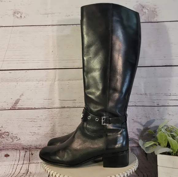 Michael Kors Heather Black Leather Women's Knee-High Boots Size 9