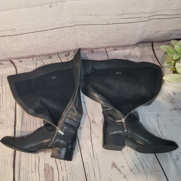 Michael Kors Heather Black Leather Women's Knee-High Boots Size 9