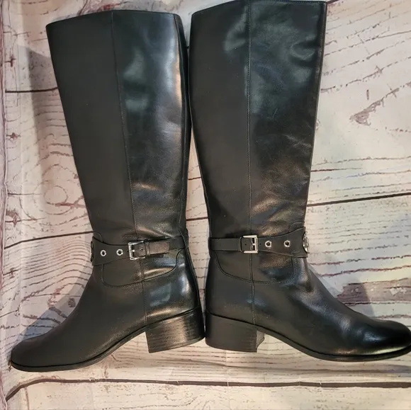 Michael Kors Heather Black Leather Women's Knee-High Boots Size 9