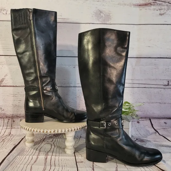 Michael Kors Heather Black Leather Women's Knee-High Boots Size 9