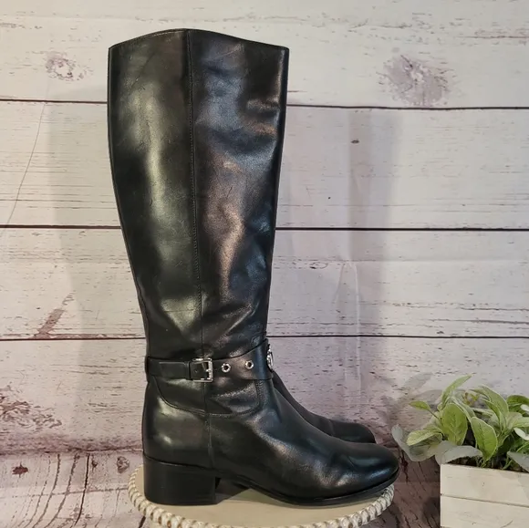 Michael Kors Heather Black Leather Women's Knee-High Boots Size 9