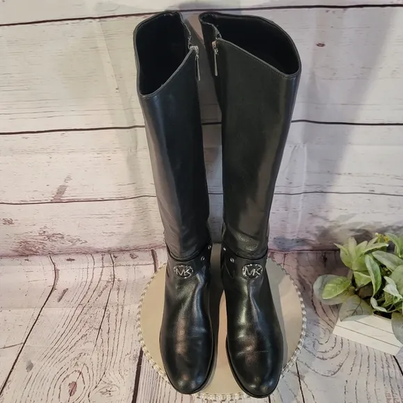 Michael Kors Heather Black Leather Women's Knee-High Boots Size 9
