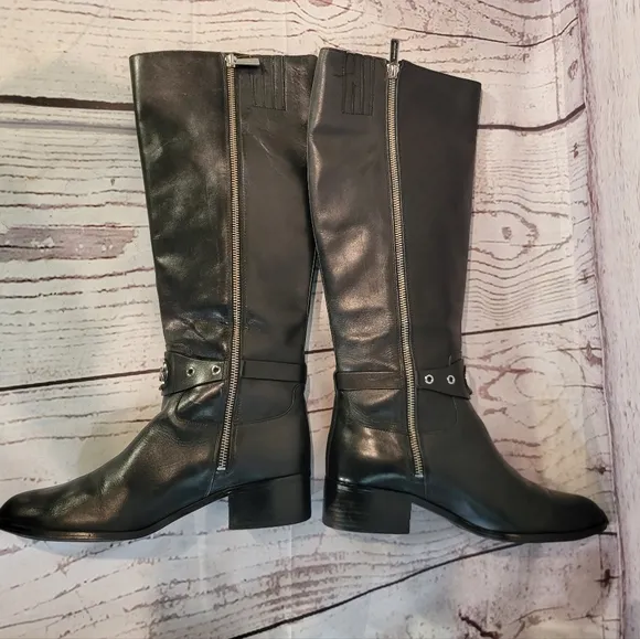 Michael Kors Heather Black Leather Women's Knee-High Boots Size 9