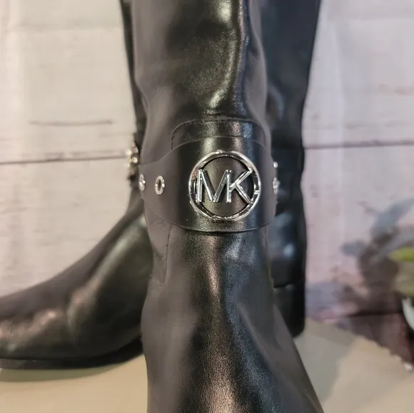 Michael Kors Heather Black Leather Women's Knee-High Boots Size 9