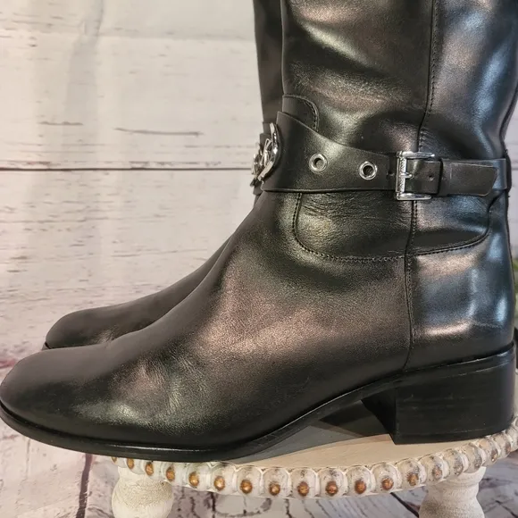 Michael Kors Heather Black Leather Women's Knee-High Boots Size 9