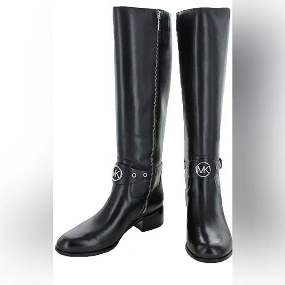 Michael Kors Heather Knee High Boot Black Leather Round Toe Women’s 9M New NWT