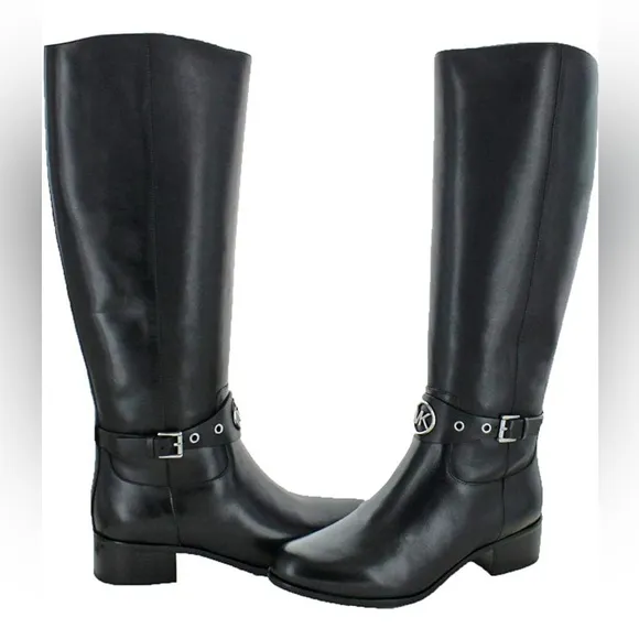 Michael Kors Heather Knee High Boot Black Leather Round Toe Women’s 9M New NWT