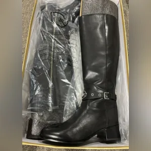 Michael Kors Heather Knee High Boot Black Leather Round Toe Women’s 9M New NWT