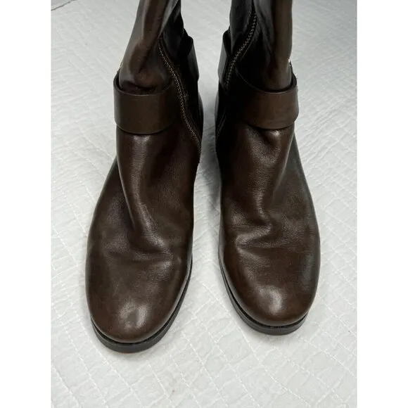Michael Kors Leather Almond Toe Block Heel Knee Riding Boots Brown SZ 7M Festiva