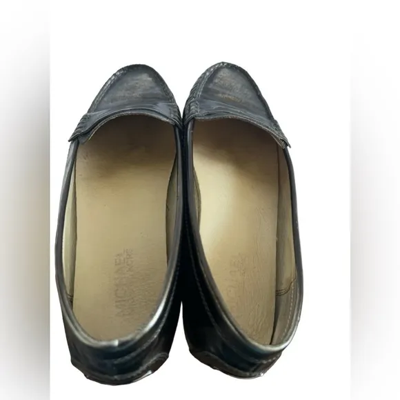 MICHAEL KORS PEWTER LEATHER SLIP ON PENNY LOAFERS/FLATS WOMEN'S