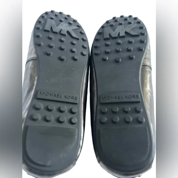 MICHAEL KORS PEWTER LEATHER SLIP ON PENNY LOAFERS/FLATS WOMEN'S
