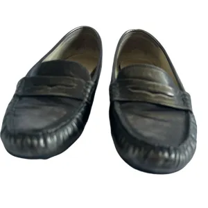 MICHAEL KORS PEWTER LEATHER SLIP ON PENNY LOAFERS/FLATS WOMEN'S