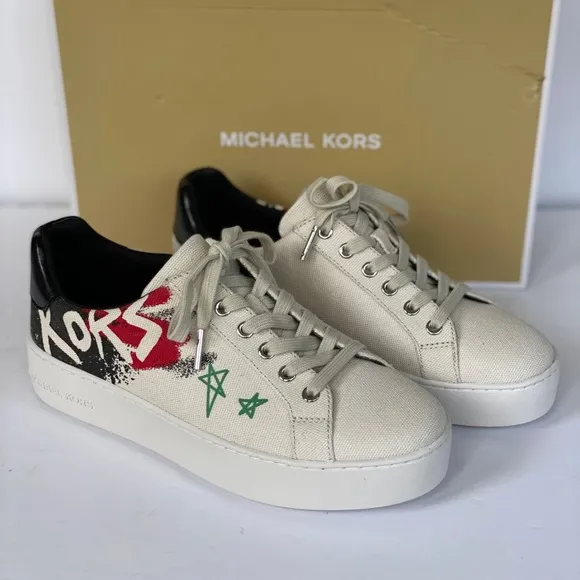 MICHAEL KORS Poppy Lace up Heavy Canvas Cream 6.5.