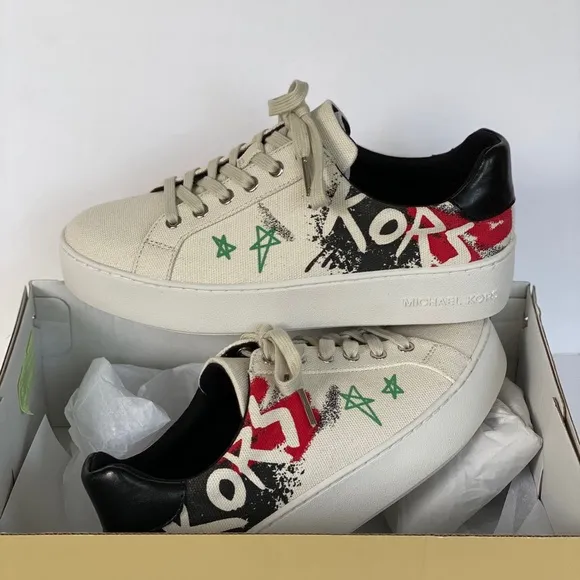 MICHAEL KORS Poppy Lace up Heavy Canvas Cream 6.5.