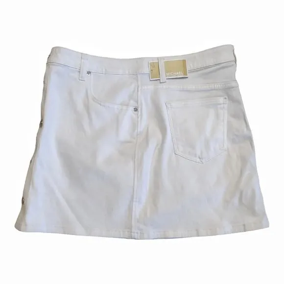 MICHAEL KORS White Jean Stretch Mini Skirt Size 12 Beachy Summer Casual Coastal