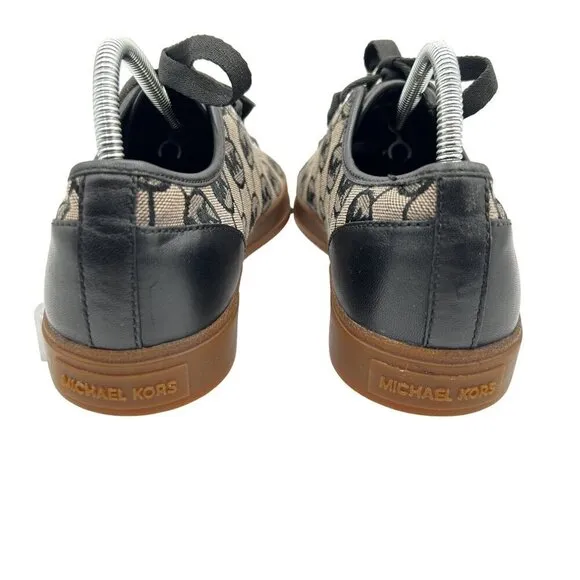 Michael Kors Womens 7M MK Logo City Sneakers Blk Silver Canvas Shoe Jacquard New