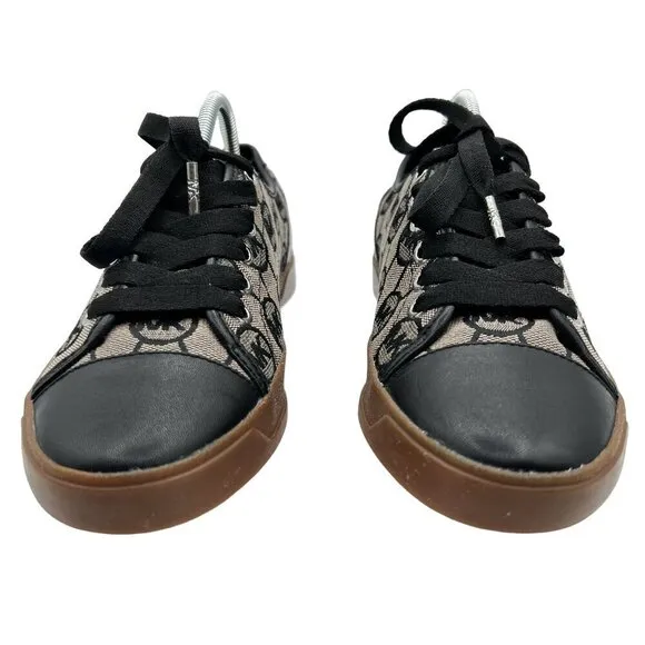 Michael Kors Womens 7M MK Logo City Sneakers Blk Silver Canvas Shoe Jacquard New