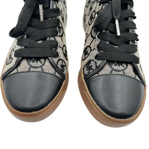Michael Kors Womens 7M MK Logo City Sneakers Blk Silver Canvas Shoe Jacquard New