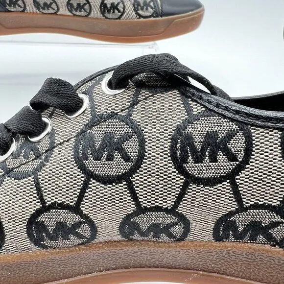 Michael Kors Womens 7M MK Logo City Sneakers Blk Silver Canvas Shoe Jacquard New
