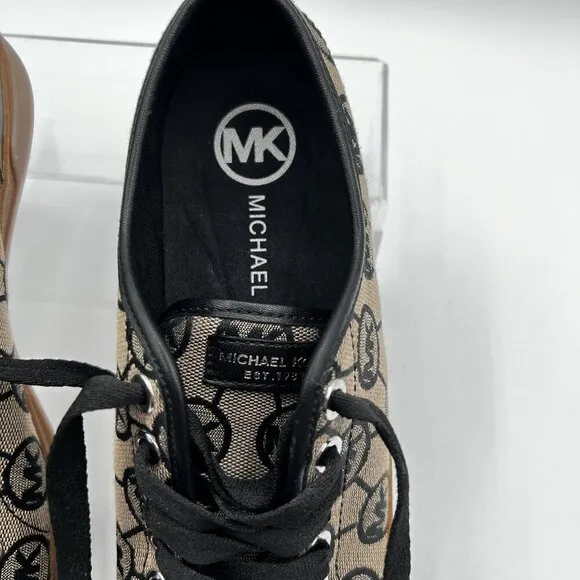 Michael Kors Womens 7M MK Logo City Sneakers Blk Silver Canvas Shoe Jacquard New